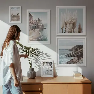 Set de 5 cuadros para salón con diseño de vistas elegantes al mar