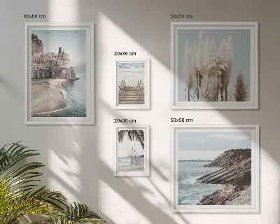 Set de 5 cuadros para salón con diseño de vistas elegantes al mar
