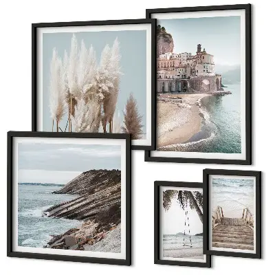 Set de 5 cuadros para salón con diseño de vistas elegantes al mar
