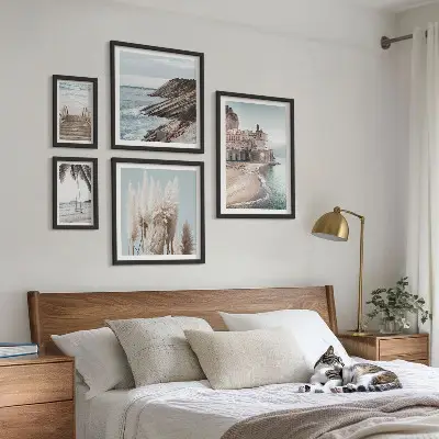 Set de 5 cuadros para salón con diseño de vistas elegantes al mar