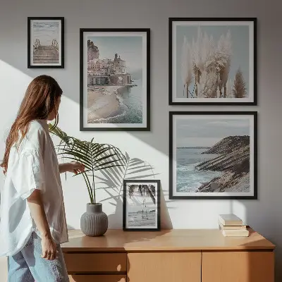 Set de 5 cuadros para salón con diseño de vistas elegantes al mar
