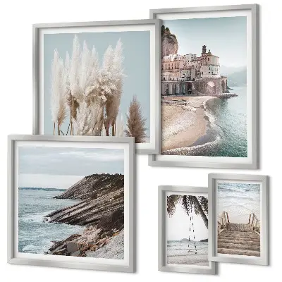 Set de 5 cuadros para salón con diseño de vistas elegantes al mar