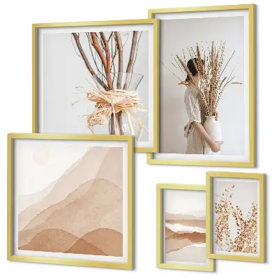 Set de 5 cuadros para salón con paisajes de plantas en estilo bohemio y elegante