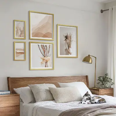 Set de 5 cuadros para salón con paisajes de plantas en estilo bohemio y elegante