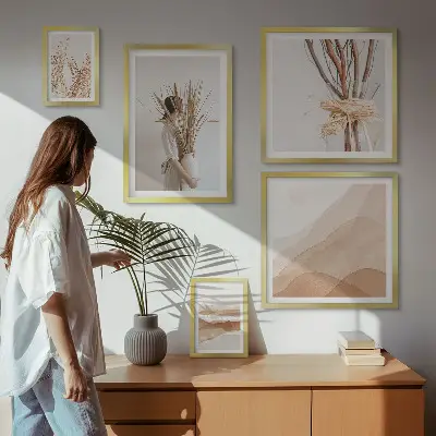 Set de 5 cuadros para salón con paisajes de plantas en estilo bohemio y elegante