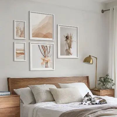 Set de 5 cuadros para salón con paisajes de plantas en estilo bohemio y elegante