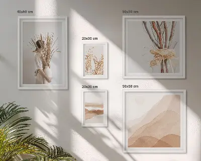 Set de 5 cuadros para salón con paisajes de plantas en estilo bohemio y elegante