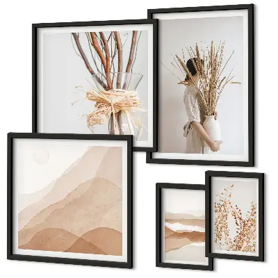 Set de 5 cuadros para salón con paisajes de plantas en estilo bohemio y elegante