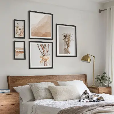 Set de 5 cuadros para salón con paisajes de plantas en estilo bohemio y elegante