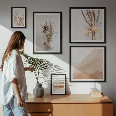 Set de 5 cuadros para salón con paisajes de plantas en estilo bohemio y elegante