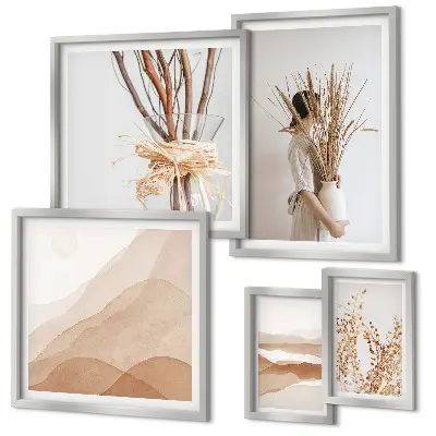 Set de 5 cuadros para salón con paisajes de plantas en estilo bohemio y elegante