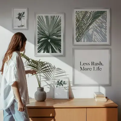 Conjunto de cuadros decorativos diseño moderno con hojas verdes