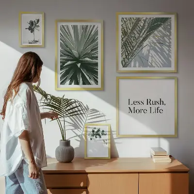 Conjunto de cuadros decorativos diseño moderno con hojas verdes