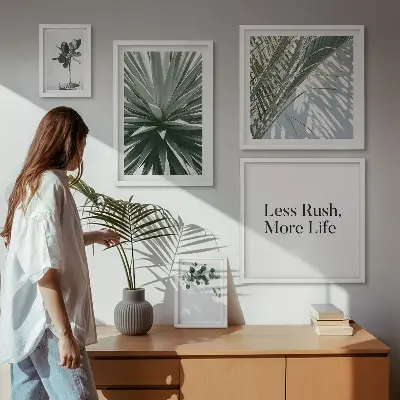 Conjunto de cuadros decorativos diseño moderno con hojas verdes