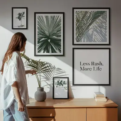 Conjunto de cuadros decorativos diseño moderno con hojas verdes