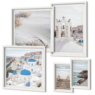 Set de 5 cuadros para salón Los paisajes blancos de Grecia