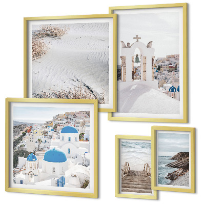 Set de 5 cuadros para salón Los paisajes blancos de Grecia
