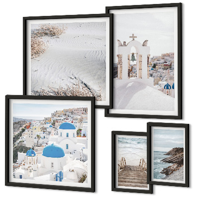 Set de 5 cuadros para salón Los paisajes blancos de Grecia