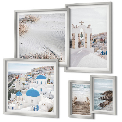 Set de 5 cuadros para salón Los paisajes blancos de Grecia