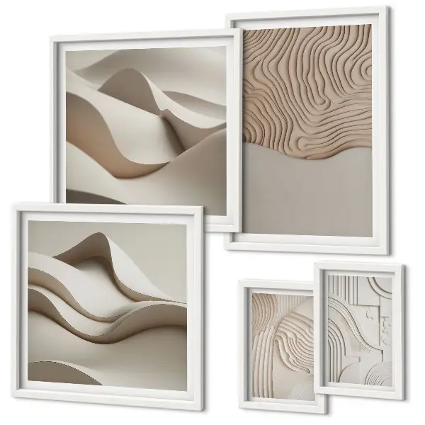 Conjunto de cuadros decorativos con patrones abstractos en color beige