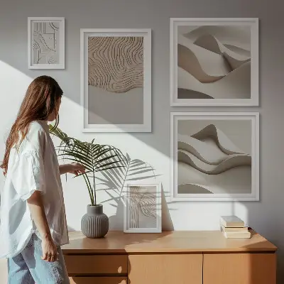 Conjunto de cuadros decorativos con patrones abstractos en color beige