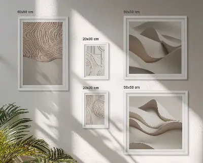 Conjunto de cuadros decorativos con patrones abstractos en color beige