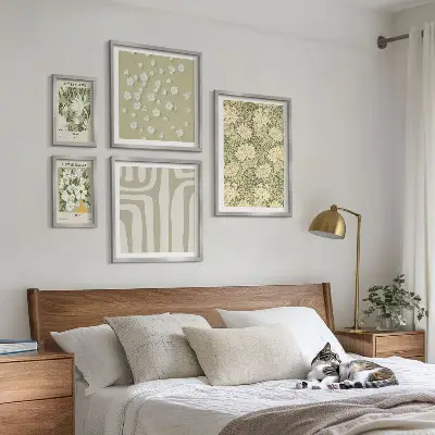 Set de 5 cuadros para salón diseño de planta bohemia con flores