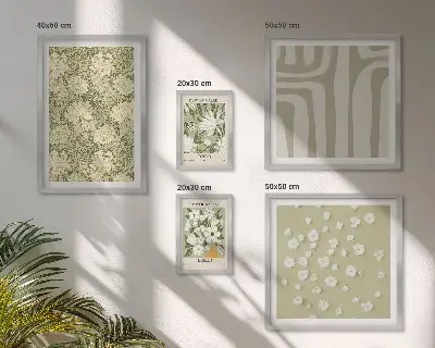 Set de 5 cuadros para salón diseño de planta bohemia con flores