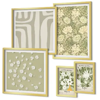 Set de 5 cuadros para salón diseño de planta bohemia con flores