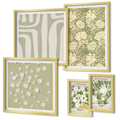 Set de 5 cuadros para salón Planta bohemia con flores