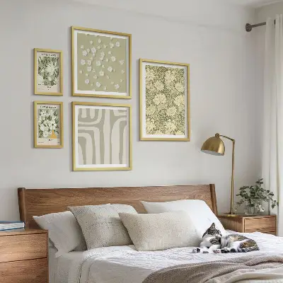 Set de 5 cuadros para salón diseño de planta bohemia con flores