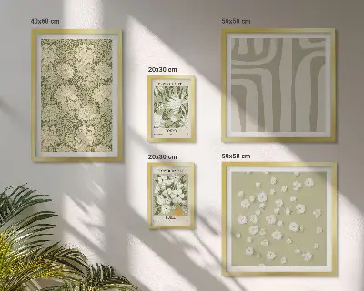 Set de 5 cuadros para salón diseño de planta bohemia con flores