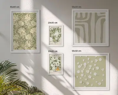 Set de 5 cuadros para salón diseño de planta bohemia con flores