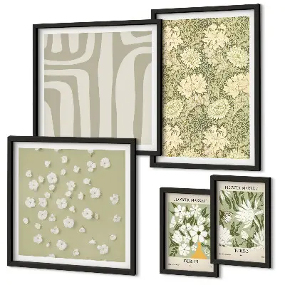 Set de 5 cuadros para salón diseño de planta bohemia con flores