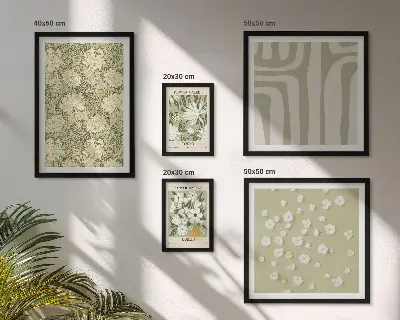 Set de 5 cuadros para salón diseño de planta bohemia con flores