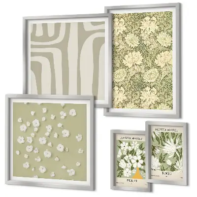 Set de 5 cuadros para salón diseño de planta bohemia con flores