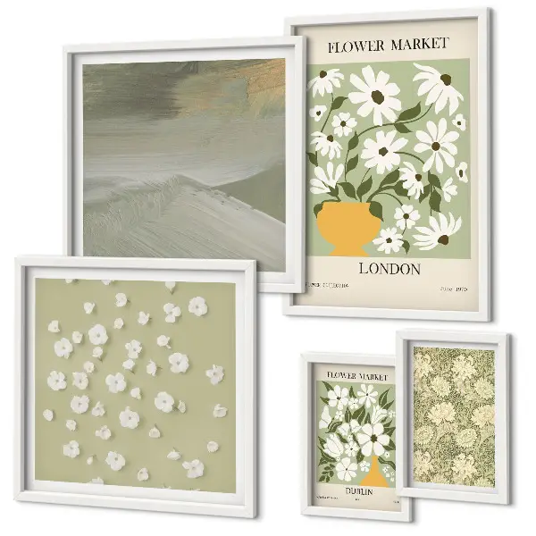 Conjunto de cuadros decorativos con motivos florales urbanos
