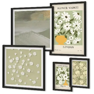 Conjunto de cuadros decorativos con motivos florales urbanos