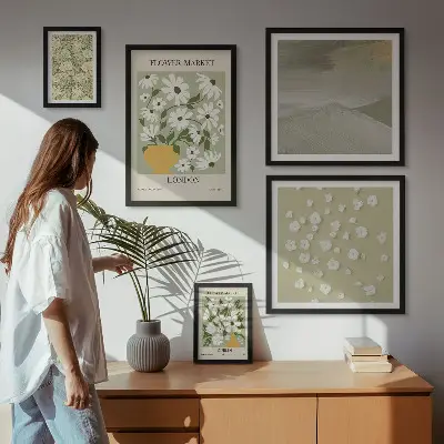 Conjunto de cuadros decorativos con motivos florales urbanos