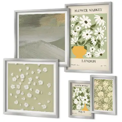 Conjunto de cuadros decorativos con motivos florales urbanos