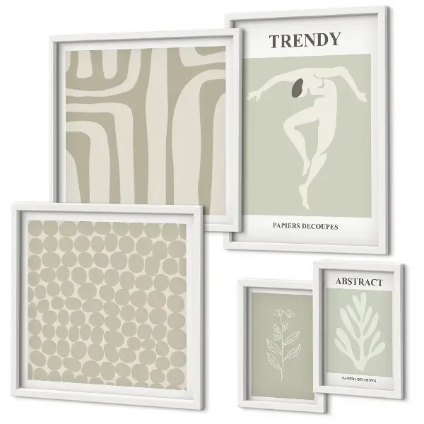 Set de 5 cuadros para salón con motivos de gráficos abstractos verdes
