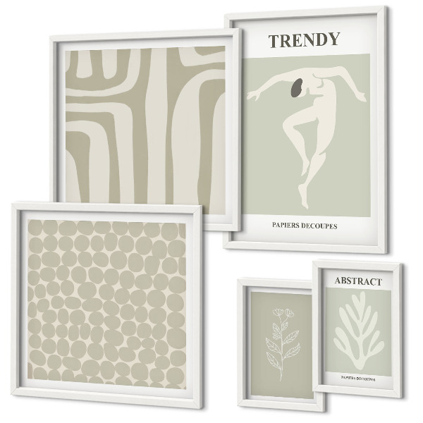 Set de 5 cuadros para salón Gráficos abstractos verdes con estilo