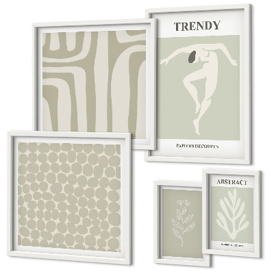 Set de 5 cuadros para salón Gráficos abstractos verdes con estilo