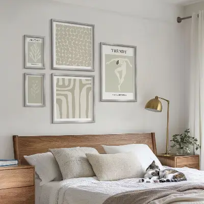 Set de 5 cuadros para salón con motivos de gráficos abstractos verdes