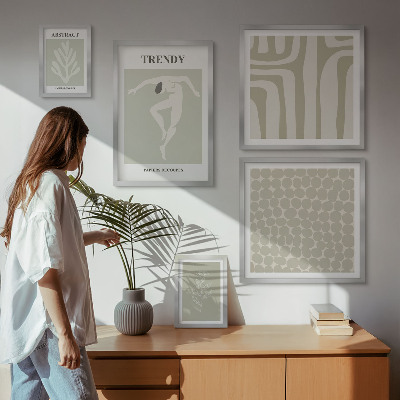 Set de 5 cuadros para salón Gráficos abstractos verdes con estilo