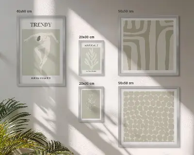 Set de 5 cuadros para salón con motivos de gráficos abstractos verdes