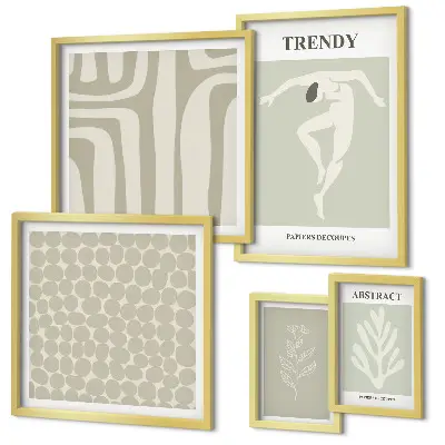 Set de 5 cuadros para salón con motivos de gráficos abstractos verdes