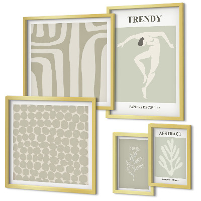 Set de 5 cuadros para salón Gráficos abstractos verdes con estilo
