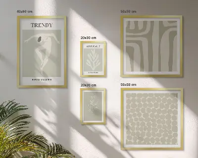 Set de 5 cuadros para salón con motivos de gráficos abstractos verdes