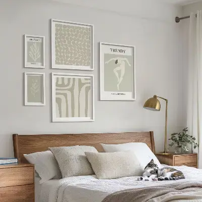 Set de 5 cuadros para salón con motivos de gráficos abstractos verdes